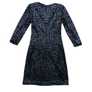 Alberto Makali Women's M Black Blue Chevron Sequin V-Neck Knee Length Dress